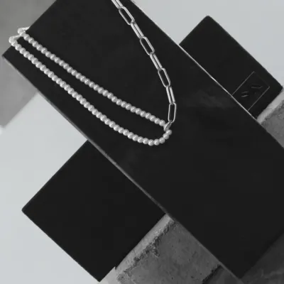 Dubbelt Pärlmix Halsband Silverpläterat