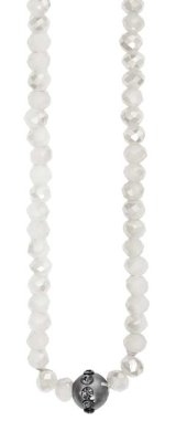 Elastiskt Långt Halsband/armband Med Cremefärgade Glaspärlor Dansk Smykkekunst