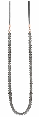 Långt Grått Halsband Läder Glaspärlor Molly Dansk Smykkekunst