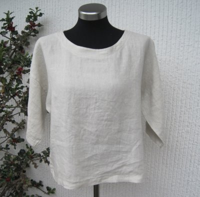 Beige Linneblus Halvlång Ärm Puro Lino