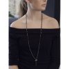 Elastiskt Långt Halsband/armband Grå Glaspärlor Thira Rhodium