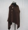 Brun Stickad Poncho Med Knappar
