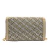 Beige liten mönstrad kuvertväska clutch med axelrem kedja