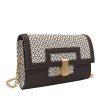 Brun liten mönstrad kuvertväska clutch med axelrem kedja