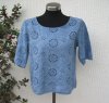 Jeansblå Brodyrblus Kort Ärm Made in Italy