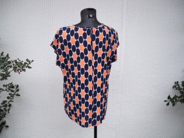 Orange Blå Mönstrad Blus