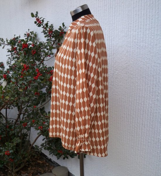 Brun Beige Mönstrad Blus Lång Ärm