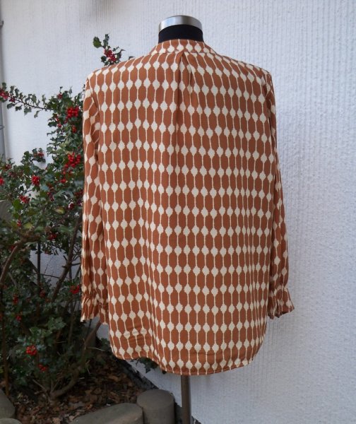 Brun Beige Mönstrad Blus Lång Ärm