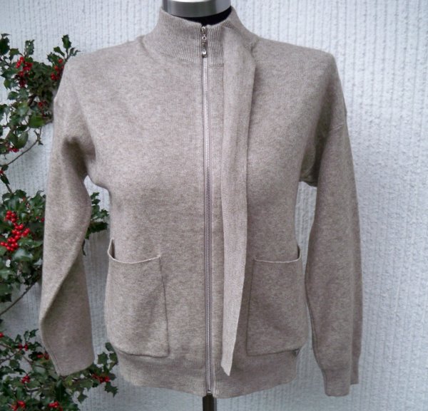 Sandbeige Stickad Kofta Jacka