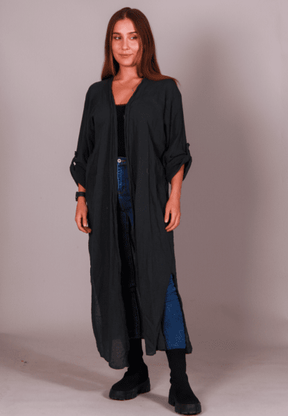 Grå Lång Kimono Blus Bomullsmuslin