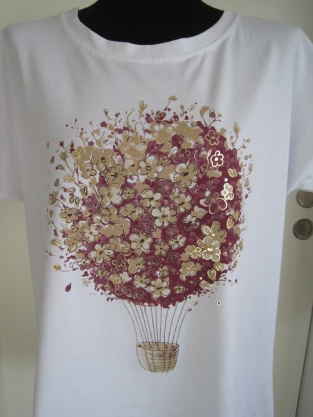 Inze Vit T-shirt Med Vinröd Blommig Luftballong