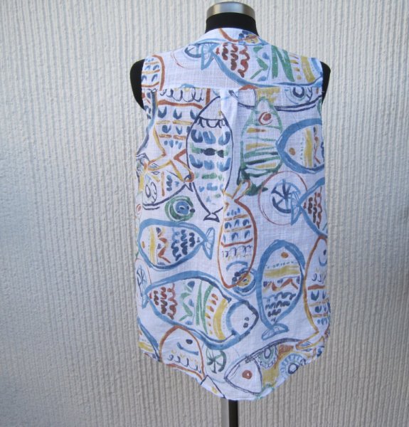  Mönstrad Ärmlös Blus Pastellfärger Linnemix. Made in Italy