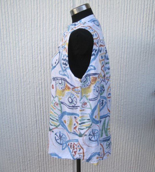  Mönstrad Ärmlös Blus Pastellfärger Linnemix. Made in Italy