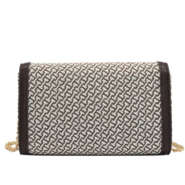 Brun liten mönstrad kuvertväska clutch med axelrem kedja