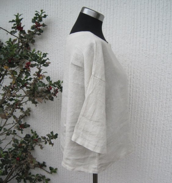 Beige Linneblus Halvlång Ärm Puro Lino