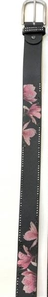 Grått läderbälte med blommor
