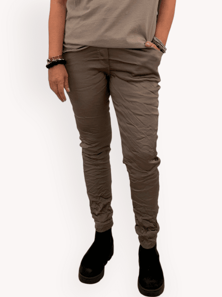 Gemini - Ilma Taupe Glansiga Stretchiga Byxor