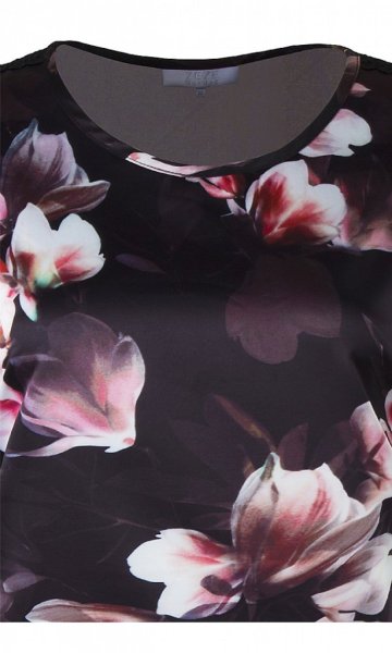 Svart Rrosa Blommig Tunika Blus Spor. Ze-Ze