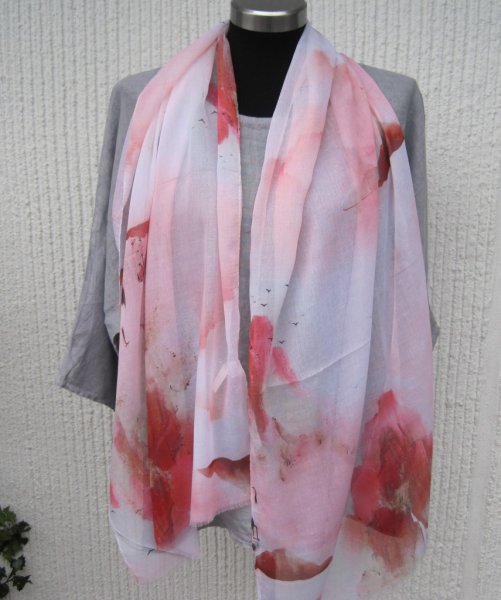 Rosa Mönstrad Tunn Scarf Viskos Silke