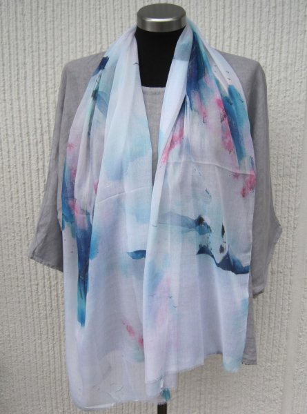 Mönstrad Tunn Scarf Blå Pastellfärger Viskos/silk