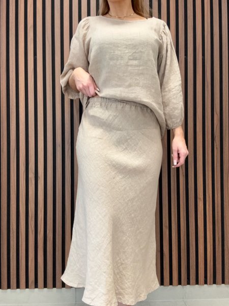 Gemini - Xana Beige Linneblus Halvlång Ärm