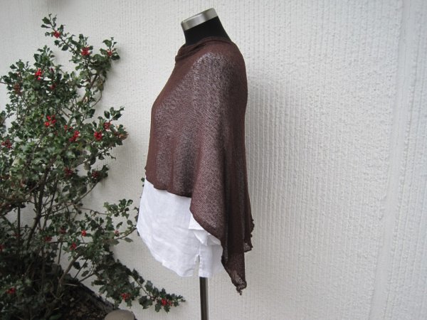 Brun Tunn Glest Stickad Poncho Sjal
