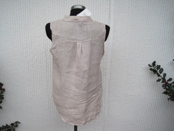 Beige Ärmlös Linneblus. Made in Italy