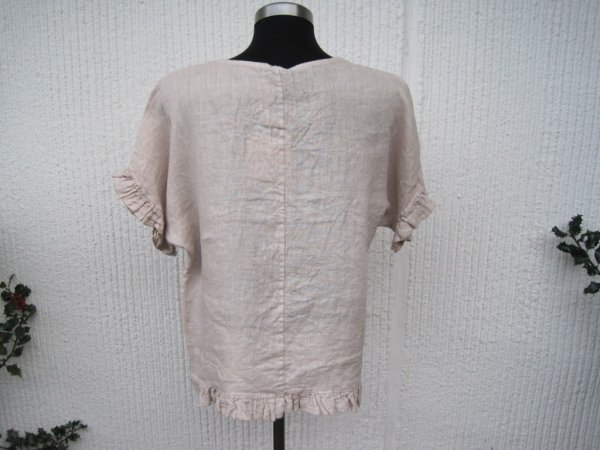 Beige Linneblus med liten volang