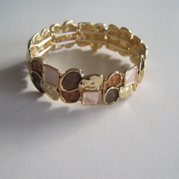Elastiskt Armband Brunt Beige Guld
