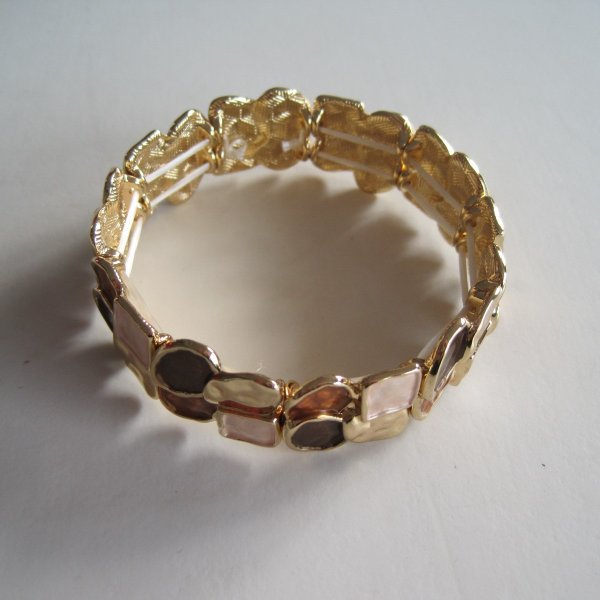 Elastiskt Armband Brunt Beige Guld
