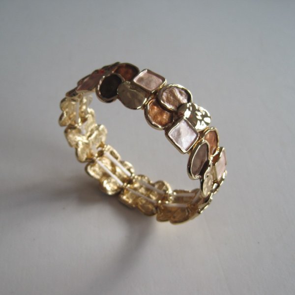 Elastiskt Armband Brunt Beige Guld