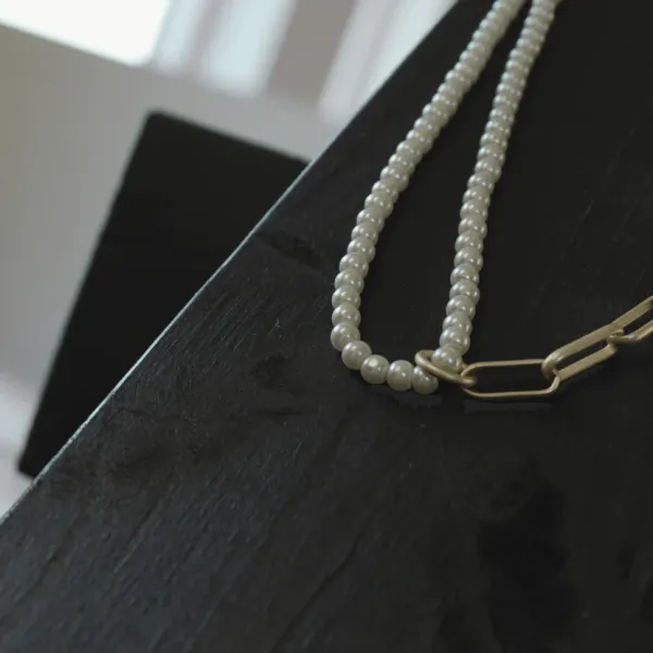 Dubbelt Pärlmix Halsband Guldpläterat