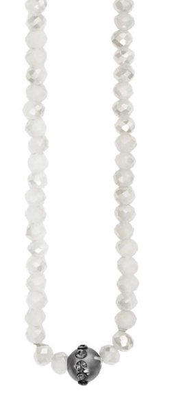 Elastiskt Långt Halsband/armband Med Cremefärgade Glaspärlor Dansk Smykkekunst