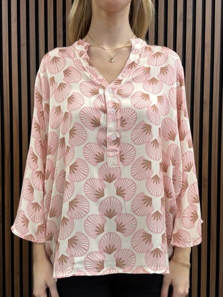 Gemini - Wilda Mönstrad Blus Cremevit Rosa