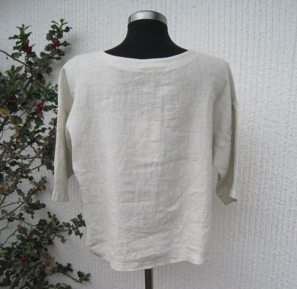 Beige Linneblus Halvlång Ärm Puro Lino